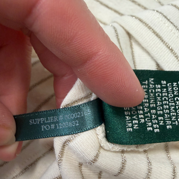 LRL Ralph Lauren Womens Medium Cream Gold Stripe Long Sleeve Henley Top Classic - Picture 6 of 9